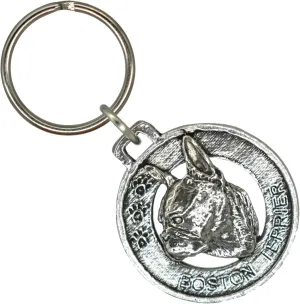 Boston Terrier Keychain, Dog, Pewter, D034KC, 1 1/2", 100% Handmade in The USA, Pet, Tag, Metal, Keychain, Key Chain, Key Ring, Key Fob, Gift, Over 90 Dog Keychains