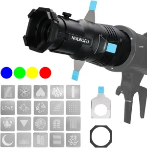 Bowens Mount Spotlight Conical Optical Snoot kit, Photography Lighting Accessory with 20 Gobos & 4 Color Filters, 360° Rotatable, Compatible for Aputure Amaran Godox Neewer LED Video Speedlite Light