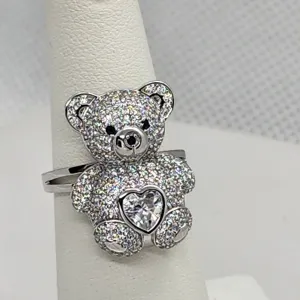 Brand New Sterling Silver 925 Teddy Bear with Heart Ring