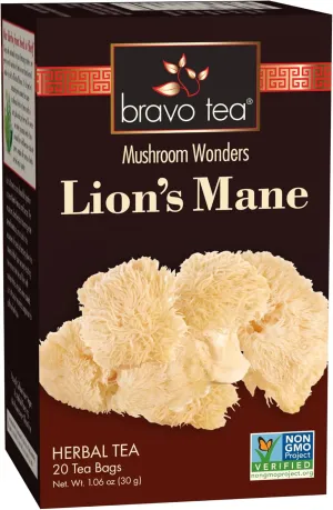 Bravo Tea Lion's Mane Mushroom Herbal Tea Caffeine Free, 20 Tea Bags, 6 Count