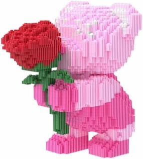 Bridal Bouquet Bear Building Block Set Violence Building Blocks(1842PCS), Confession of Love and Proposal of Marriage Pink Bear mini Building Blocks，Gift for Adults and Kids