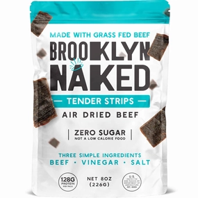 Brooklyn Naked Tender Strips - (8 oz, Pack of 1) – Chewy Air Dried Grass Fed Protein Snacks – Sugar Free Beef Jerky Alternative – Organic Beef Snacks – Whole 30 Approved Foods, AIP, Paleo, Keto, Carnivore Friendly & Gluten Free