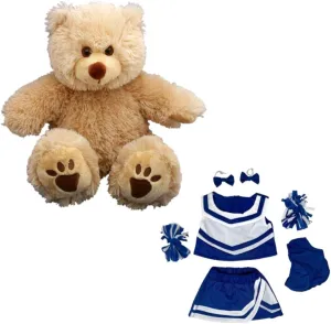 Brown Bear – 16 Inch Plush Stuffed Animal with Royal Blue & White Cheerleader Outfit – Soft Teddy Bear Toy with Pom Poms, Spirit Gift for Girls & Kids