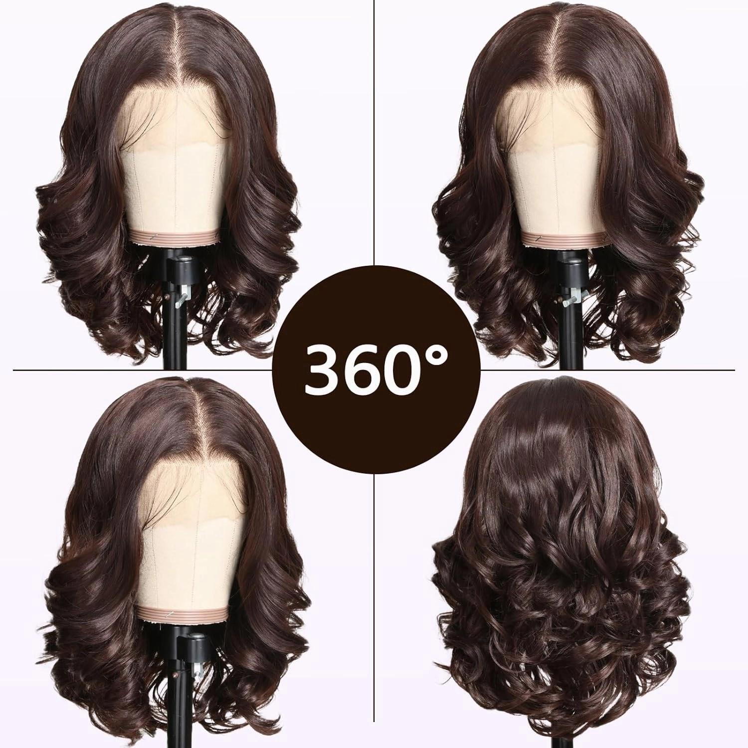 Brown 13×6 HD Lace Front Wigs Synthetic Glueless Pre Layered Brown Roots Body Wave Wigs for Women Pre Plucked 18 Inch Tiny Knots Lace Natural Hairline Bob Wig