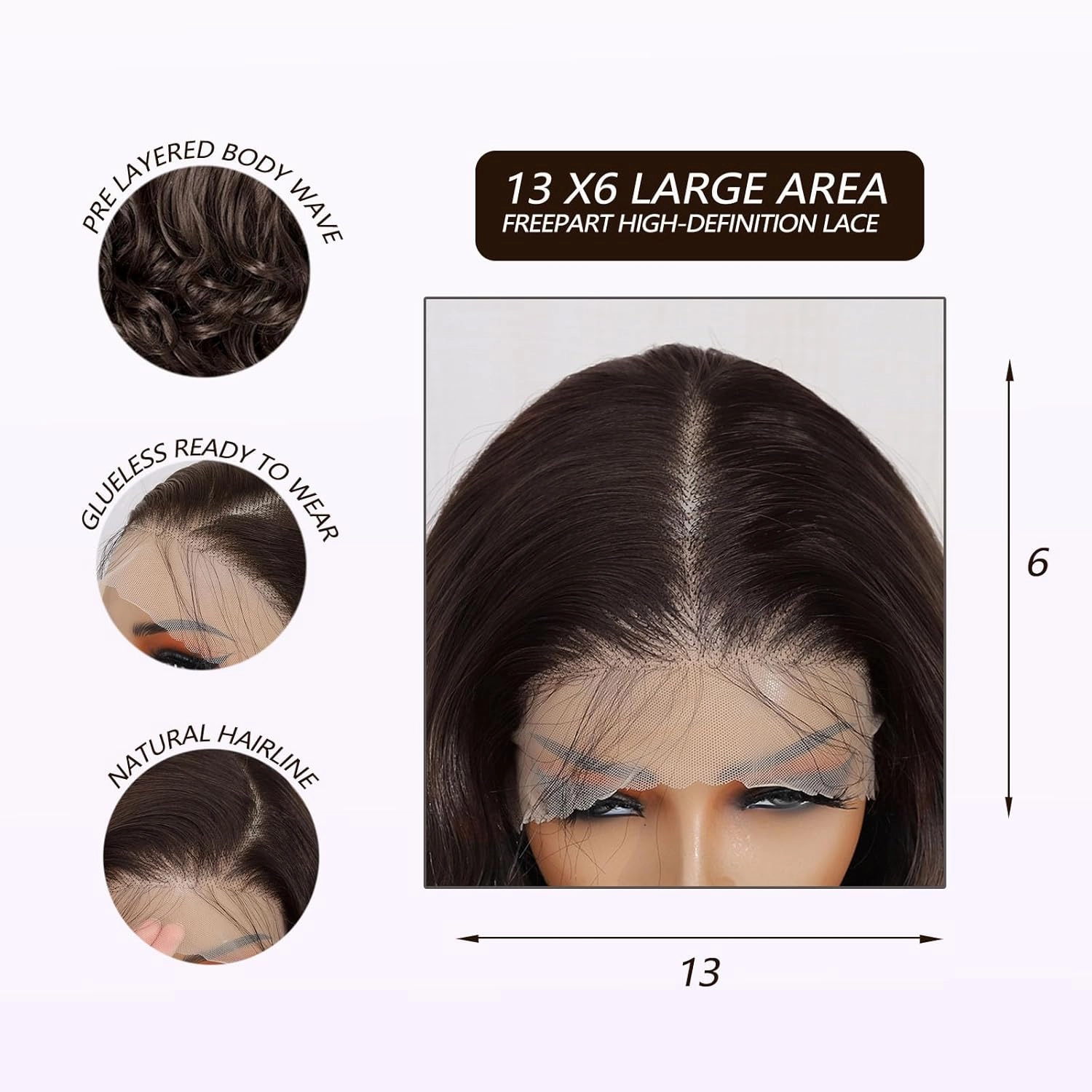 Brown 13×6 HD Lace Front Wigs Synthetic Glueless Pre Layered Brown Roots Body Wave Wigs for Women Pre Plucked 18 Inch Tiny Knots Lace Natural Hairline Bob Wig