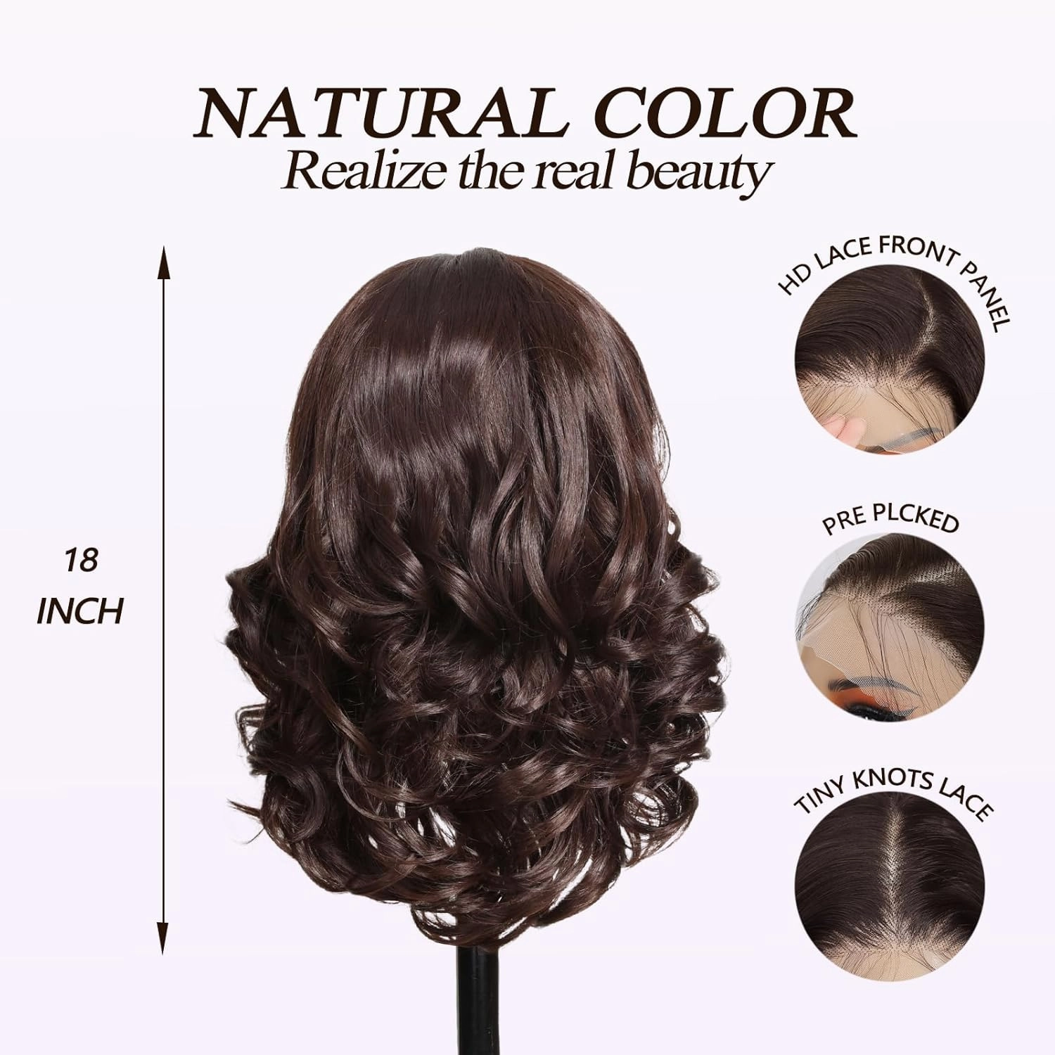 Brown 13×6 HD Lace Front Wigs Synthetic Glueless Pre Layered Brown Roots Body Wave Wigs for Women Pre Plucked 18 Inch Tiny Knots Lace Natural Hairline Bob Wig