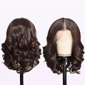Brown 13×6 HD Lace Front Wigs Synthetic Glueless Pre Layered Brown Roots Body Wave Wigs for Women Pre Plucked 18 Inch Tiny Knots Lace Natural Hairline Bob Wig