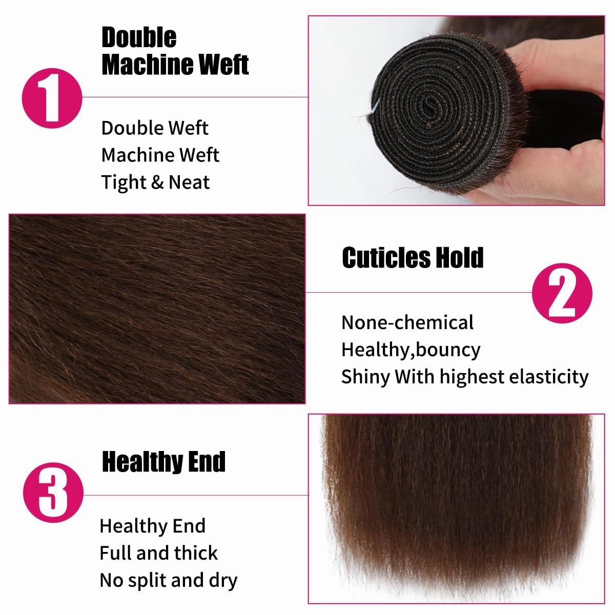 Brown Bundles Human Hair 24 Inch Yaki Straight Kinky Straight Bundles Human Hair Kinkystraight 12A Brazilian Virgin Human Bundle for Black Women Chocolate Brown Hair Extension 1 Bundle