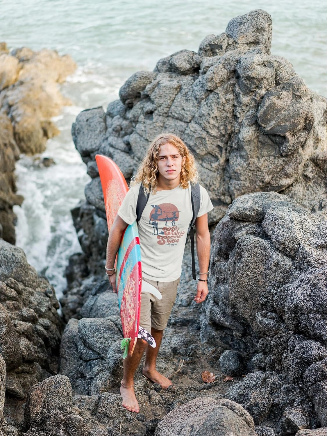 Bruce Brown Films The Endless Summer Surfers Adult Natural Short Sleeve T Shirt Vintage Style Graphic Tee