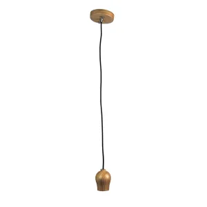 BUD - Modern Natural Timber 1 Light Suspension With Black Cloth Covered Cord Suspension