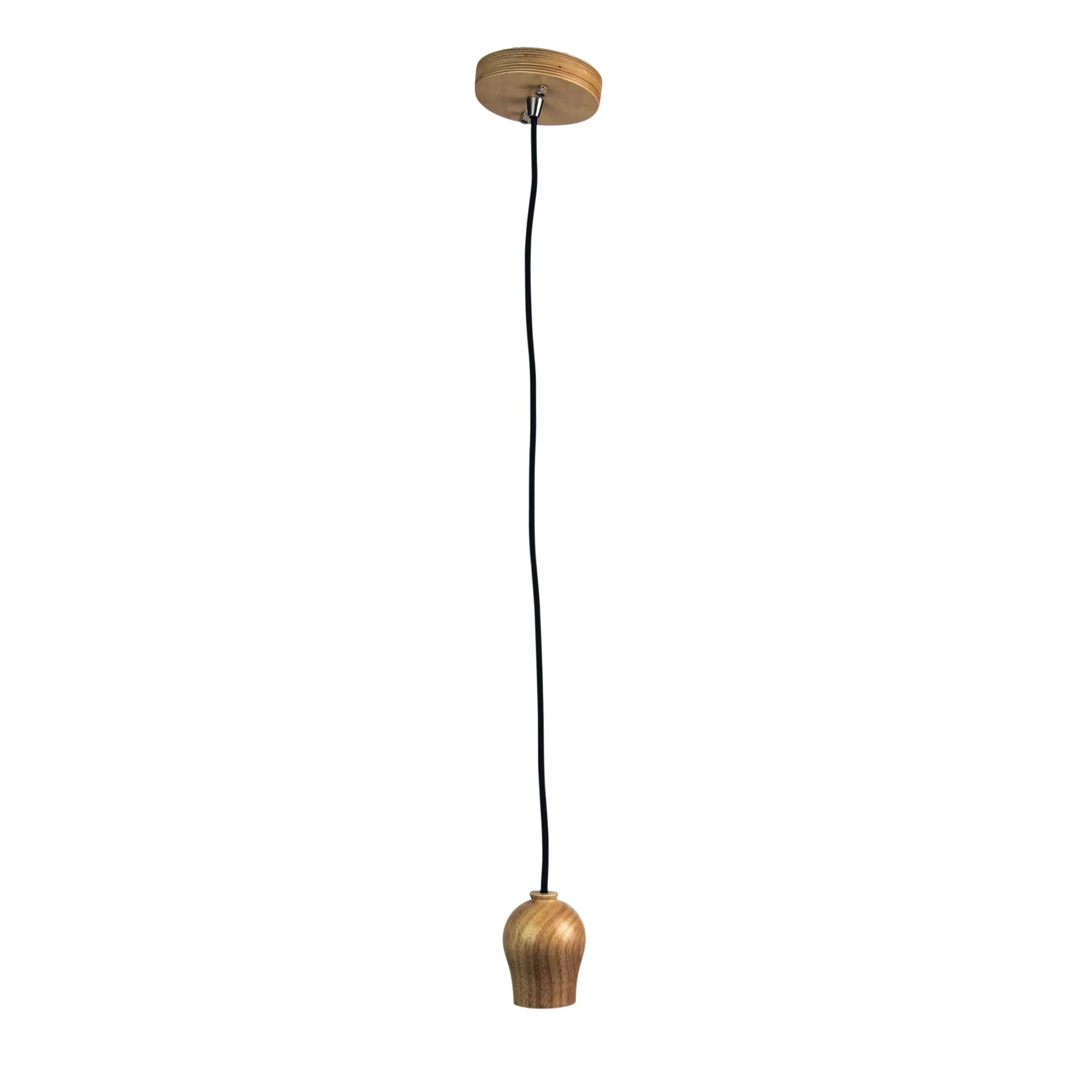 BUD - Modern Natural Timber 1 Light Suspension With Black Cloth Covered Cord Suspension