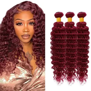Burgundy 99J Human Hair Bundles 08 10 12 Inch Deep Wave Bundles Human Hair Unprocessed Brazilian Virgin Hair Quick Weave for Black Women