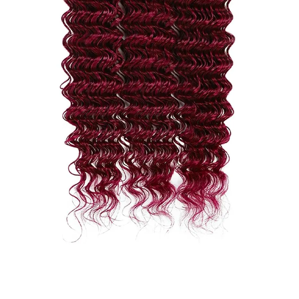 Burgundy 99J Human Hair Bundles 08 10 12 Inch Deep Wave Bundles Human Hair Unprocessed Brazilian Virgin Hair Quick Weave for Black Women