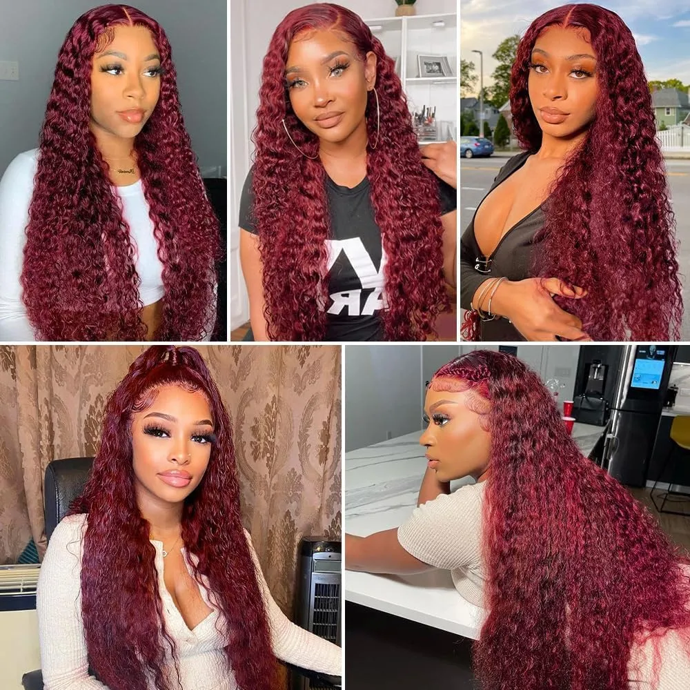 Burgundy 99J Human Hair Bundles 08 10 12 Inch Deep Wave Bundles Human Hair Unprocessed Brazilian Virgin Hair Quick Weave for Black Women