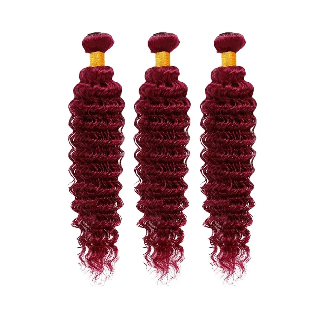 Burgundy 99J Human Hair Bundles 08 10 12 Inch Deep Wave Bundles Human Hair Unprocessed Brazilian Virgin Hair Quick Weave for Black Women