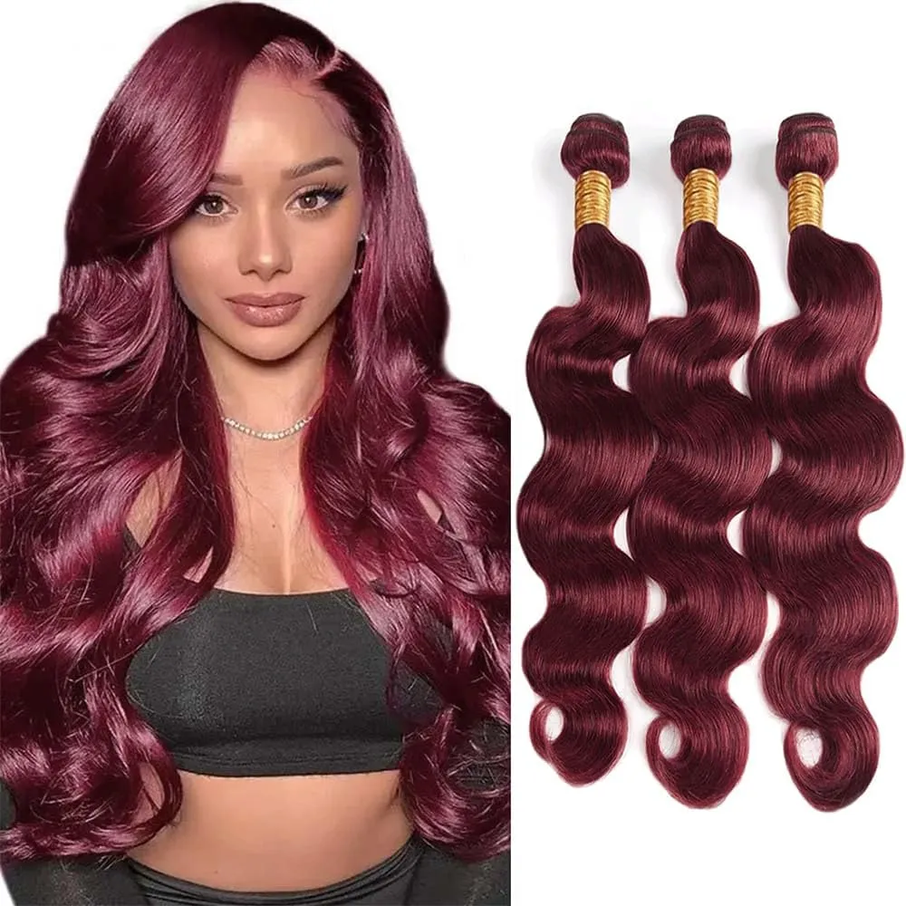 Burgundy 99J Human Hair Bundles 16 18 20 Inch Body Wave Bundles Human Hair Unprocessed Brazilian Virgin Hair Quick Weave for Black Women