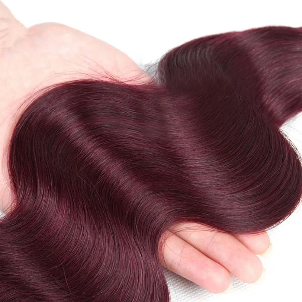 Burgundy 99J Human Hair Bundles 16 18 20 Inch Body Wave Bundles Human Hair Unprocessed Brazilian Virgin Hair Quick Weave for Black Women