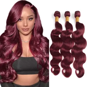 Burgundy 99J Human Hair Bundles 16 18 20 Inch Body Wave Bundles Human Hair Unprocessed Brazilian Virgin Hair Quick Weave for Black Women