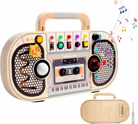 Busy Board Montessori Toys for Toddlers, Wooden Sensory Toys with LED Light, Switches, Music, Labyrinth, Adjust Volume,Montessori Toys for 1-6 Year Old, Travel Toys Gifts for Toddlers Boys and Girls
