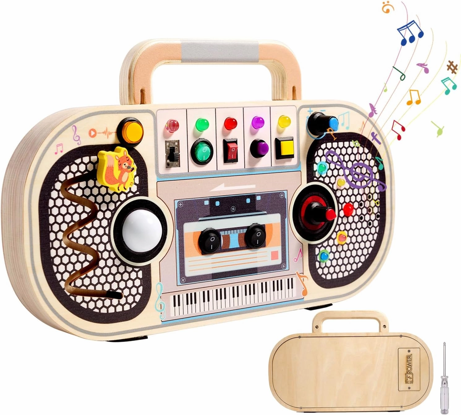 Busy Board Montessori Toys for Toddlers, Wooden Sensory Toys with LED Light, Switches, Music, Labyrinth, Adjust Volume,Montessori Toys for 1-6 Year Old, Travel Toys Gifts for Toddlers Boys and Girls