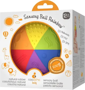 caaocho Pure Natural Rubber Sensory Ball Rainbow 4" - All Natural Sensory Toy, Promotes Sensory Development, Rainbow Colors, Perfect Bouncer, Gentle Squeaking, BPA Free, PVC Free, Food-Grade Paint