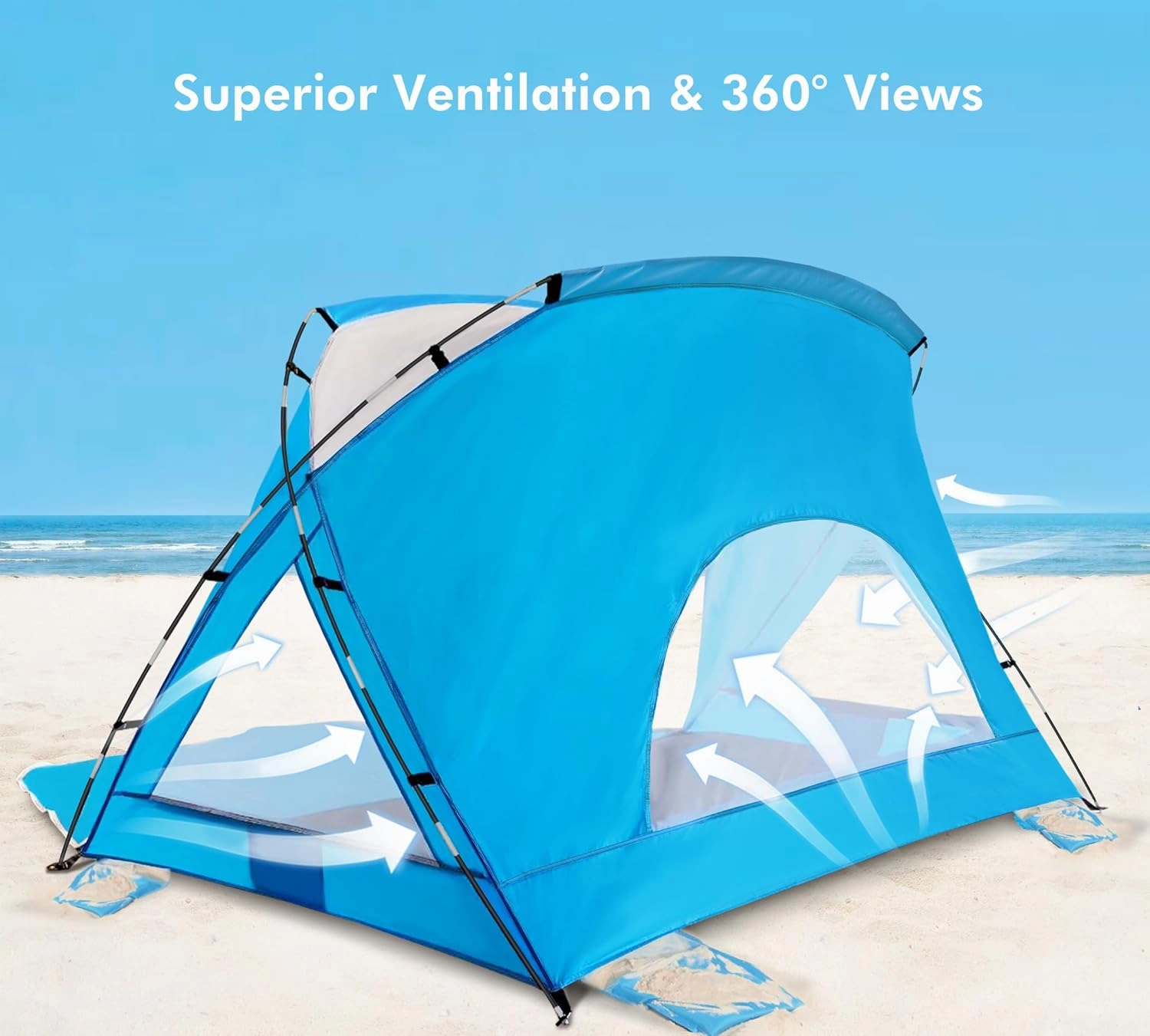 Calen Beach Tent,Beach Canopy Shade Tent with UPF50 UV Protection for 3/4-4/5-6/8 Person, Waterproof Portable Easy Setup Beach Sun Shelter Tent for Outdoor Adventures,Camping,Picnics with Carrying Bag