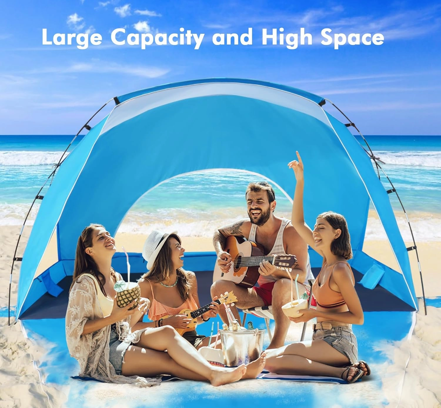 Calen Beach Tent,Beach Canopy Shade Tent with UPF50 UV Protection for 3/4-4/5-6/8 Person, Waterproof Portable Easy Setup Beach Sun Shelter Tent for Outdoor Adventures,Camping,Picnics with Carrying Bag