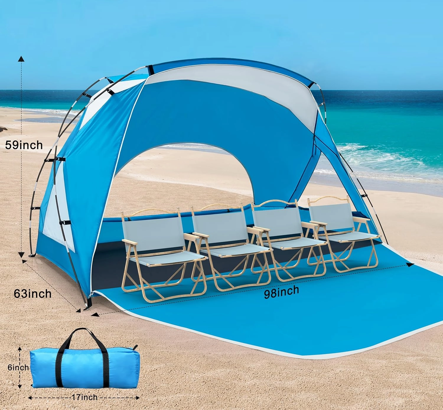 Calen Beach Tent,Beach Canopy Shade Tent with UPF50 UV Protection for 3/4-4/5-6/8 Person, Waterproof Portable Easy Setup Beach Sun Shelter Tent for Outdoor Adventures,Camping,Picnics with Carrying Bag