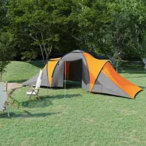 Camping Tent for 6 Persons with 2 Compartments and Mosquito Net, Easy Assembly, Gray and Orange