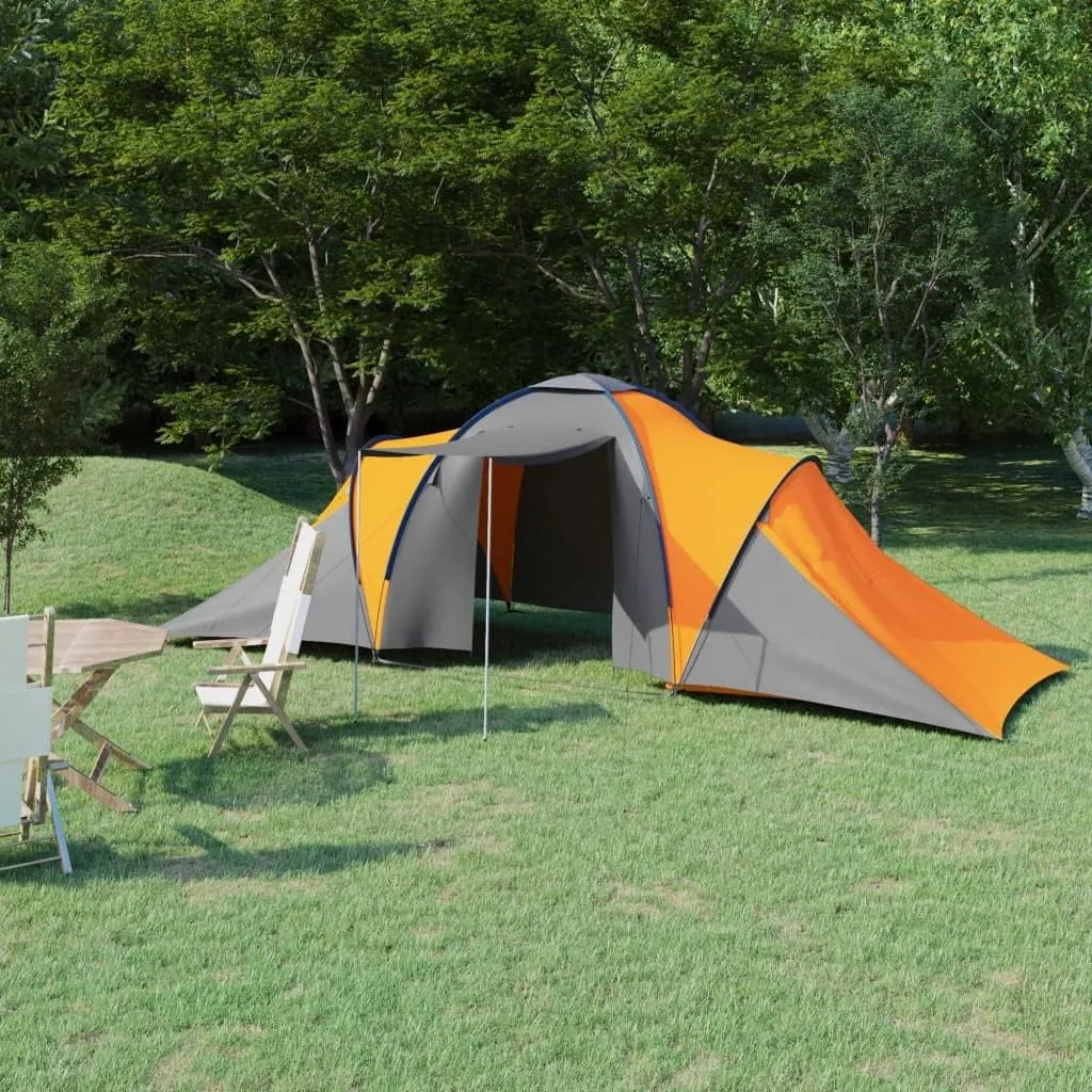 Camping Tent for 6 Persons with 2 Compartments and Mosquito Net, Easy Assembly, Gray and Orange