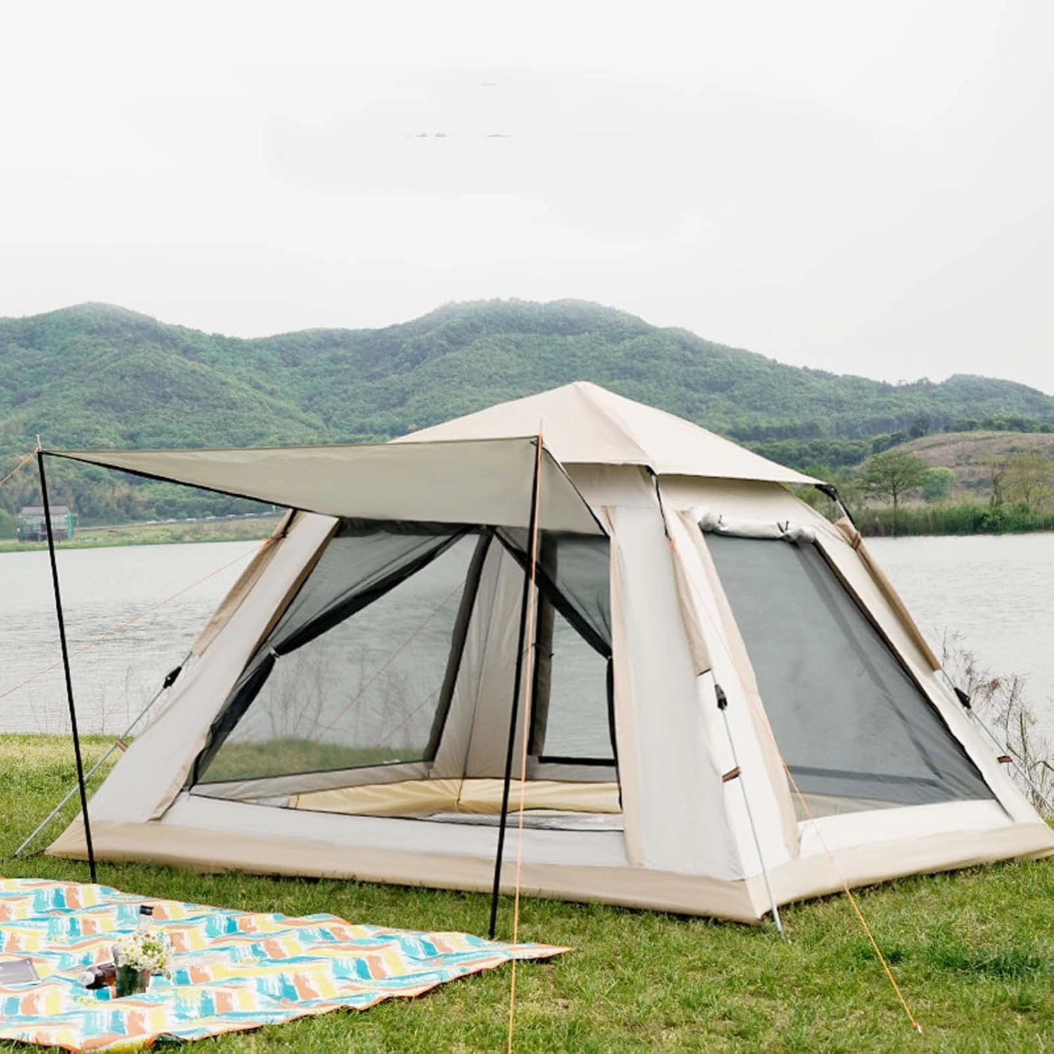 Camping Instant Tent 85x85x56 inch, 2/4/6 Person Pop Up Tent, Waterproof, Spacious, Lightweight Portable Backpacking Tent, Easy Set Up Small Lightweight Tents, Portable Family Tent