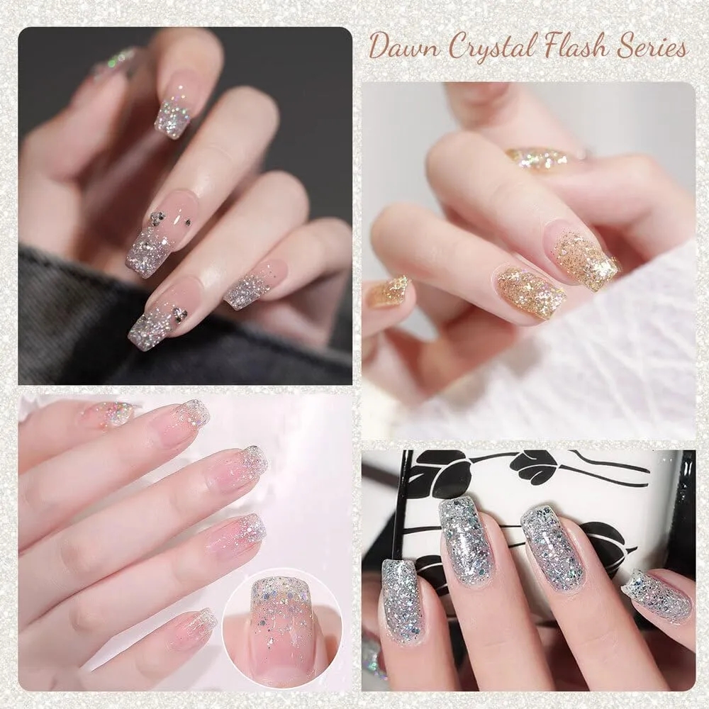 CANNI 8 Pcs 9 ML Glitter Gel Nail Polish Set, Shimmer Sparkly Shiny Gold Silver Blue Green Purple Colors Gel Polish Kit Soak Off Led Nail Art Manicure Salon DIY