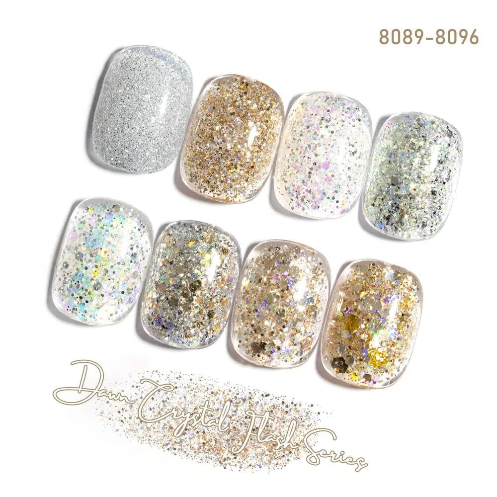 CANNI 8 Pcs 9 ML Glitter Gel Nail Polish Set, Shimmer Sparkly Shiny Gold Silver Blue Green Purple Colors Gel Polish Kit Soak Off Led Nail Art Manicure Salon DIY