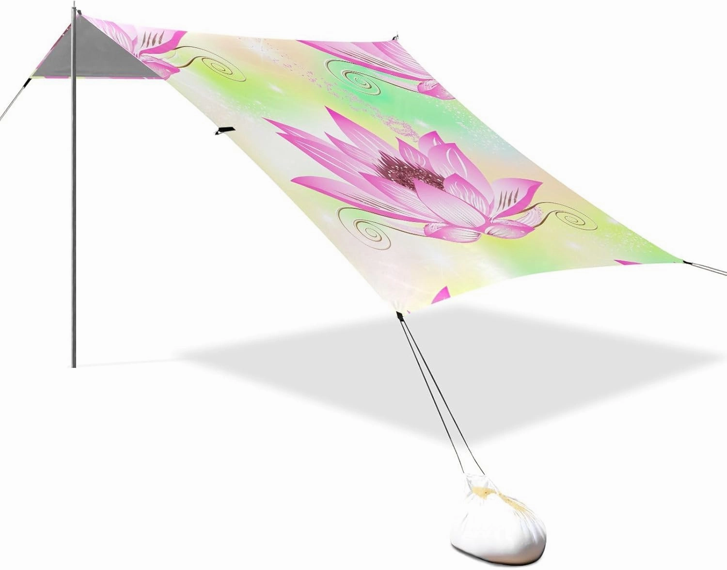 Canopy Tent Beach 9.2 × 10.5 FT Outdoor Sun Shade Patio Beautiful Pink Lotus Flower Kids Sand Camping Sun Shelter Sunshade with Anchor Poles Easy up
