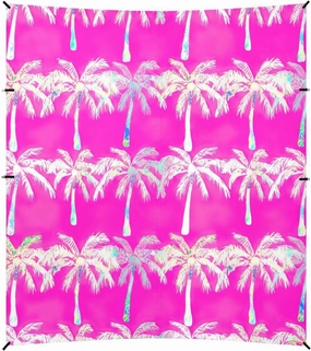 Canopy Tent Beach Patio Sun Shade Outdoor 9.2 × 10.5 FT Shades Camping Sun Shelter Custom Pink Tropical Coconut Trees Wind Sail Shade with Sandbags Anchor