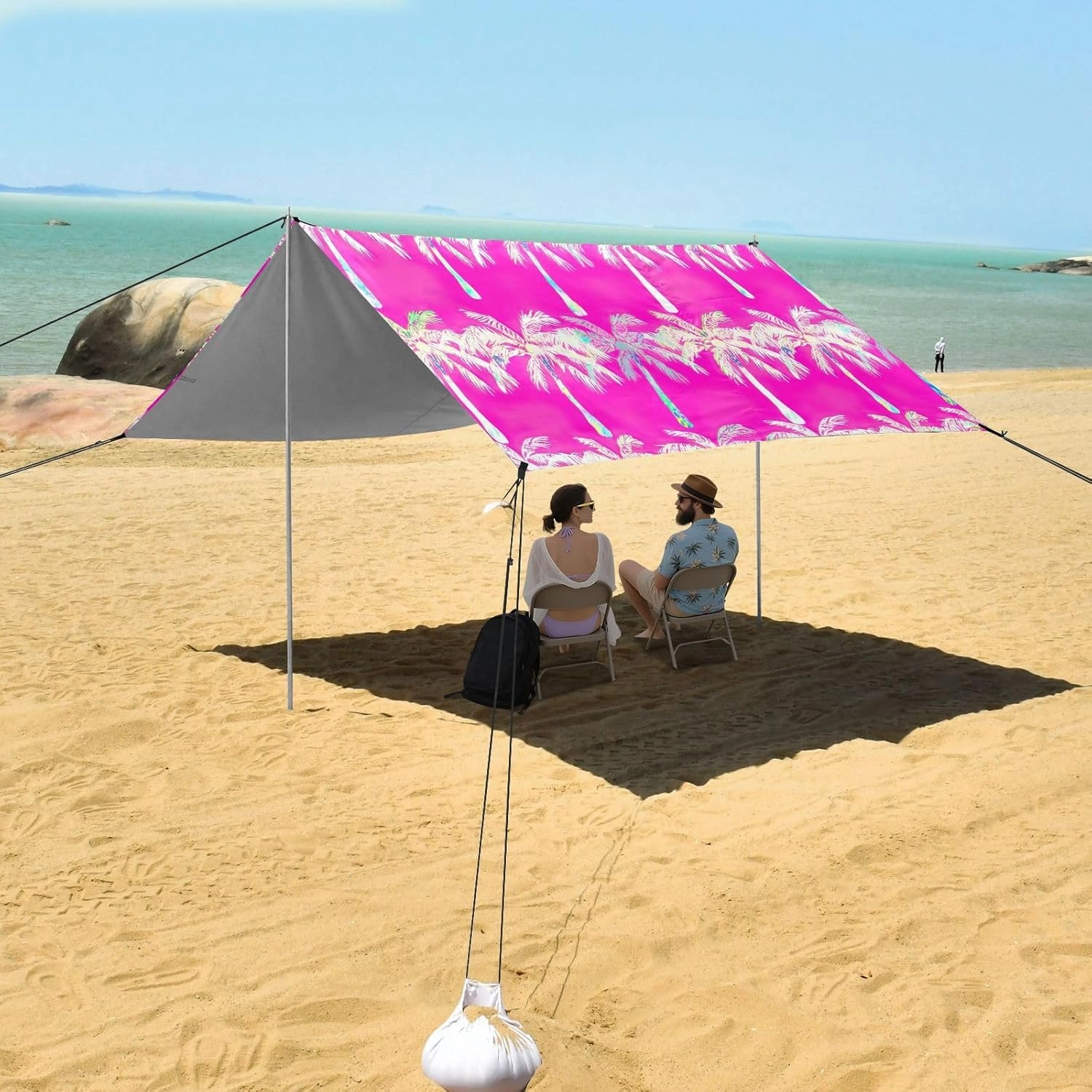 Canopy Tent Beach Patio Sun Shade Outdoor 9.2 × 10.5 FT Shades Camping Sun Shelter Custom Pink Tropical Coconut Trees Wind Sail Shade with Sandbags Anchor