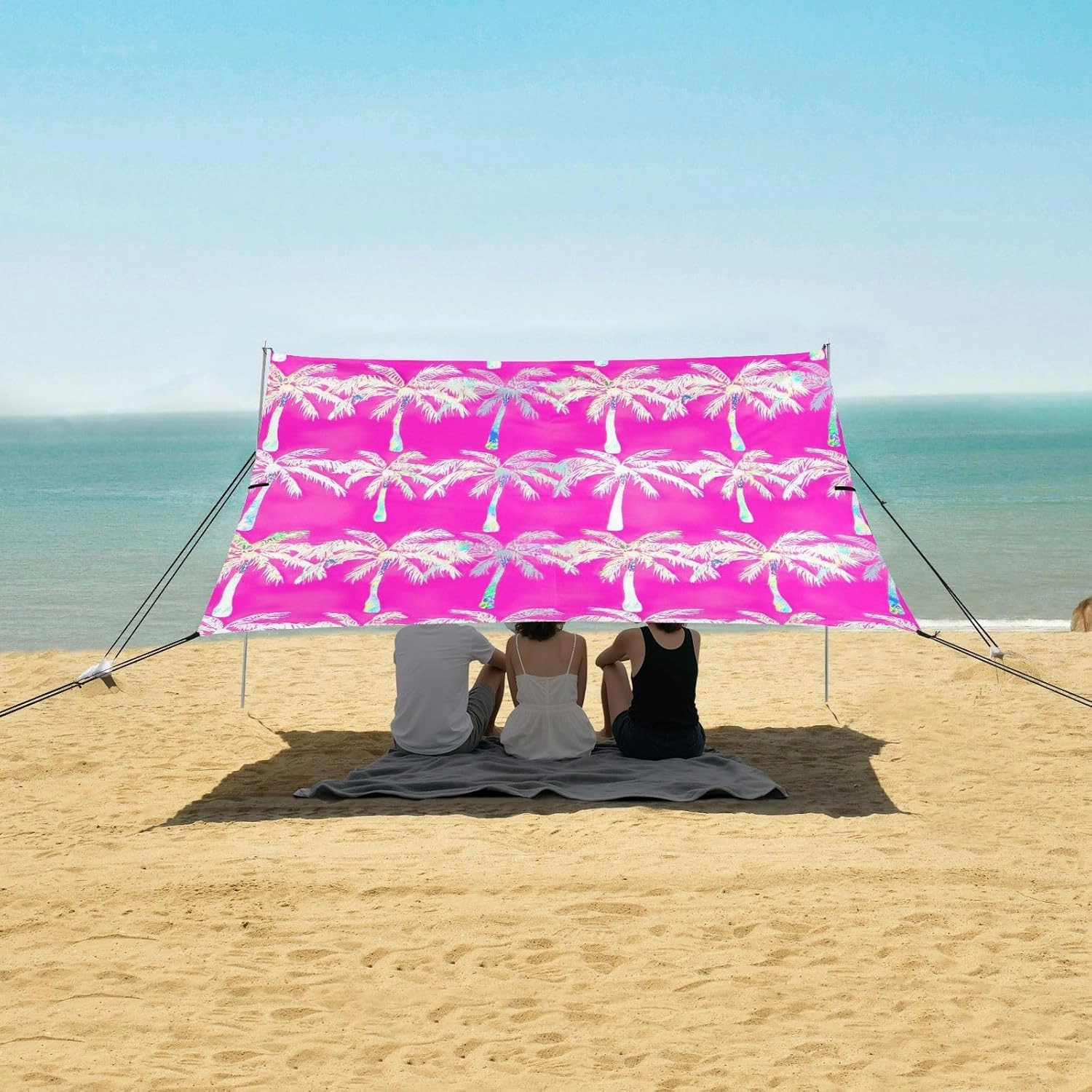 Canopy Tent Beach Patio Sun Shade Outdoor 9.2 × 10.5 FT Shades Camping Sun Shelter Custom Pink Tropical Coconut Trees Wind Sail Shade with Sandbags Anchor