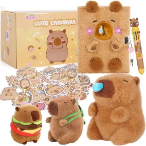 Capybara Gifts for Girls, Kids Capybara Plush Toys Set with Capybara Stuffed Animal, Secret Diary, Ballpoint Pen, Stickers, Birthday Gifts for Little Girls Age 5 6 7 8 9 10-12 Years Old