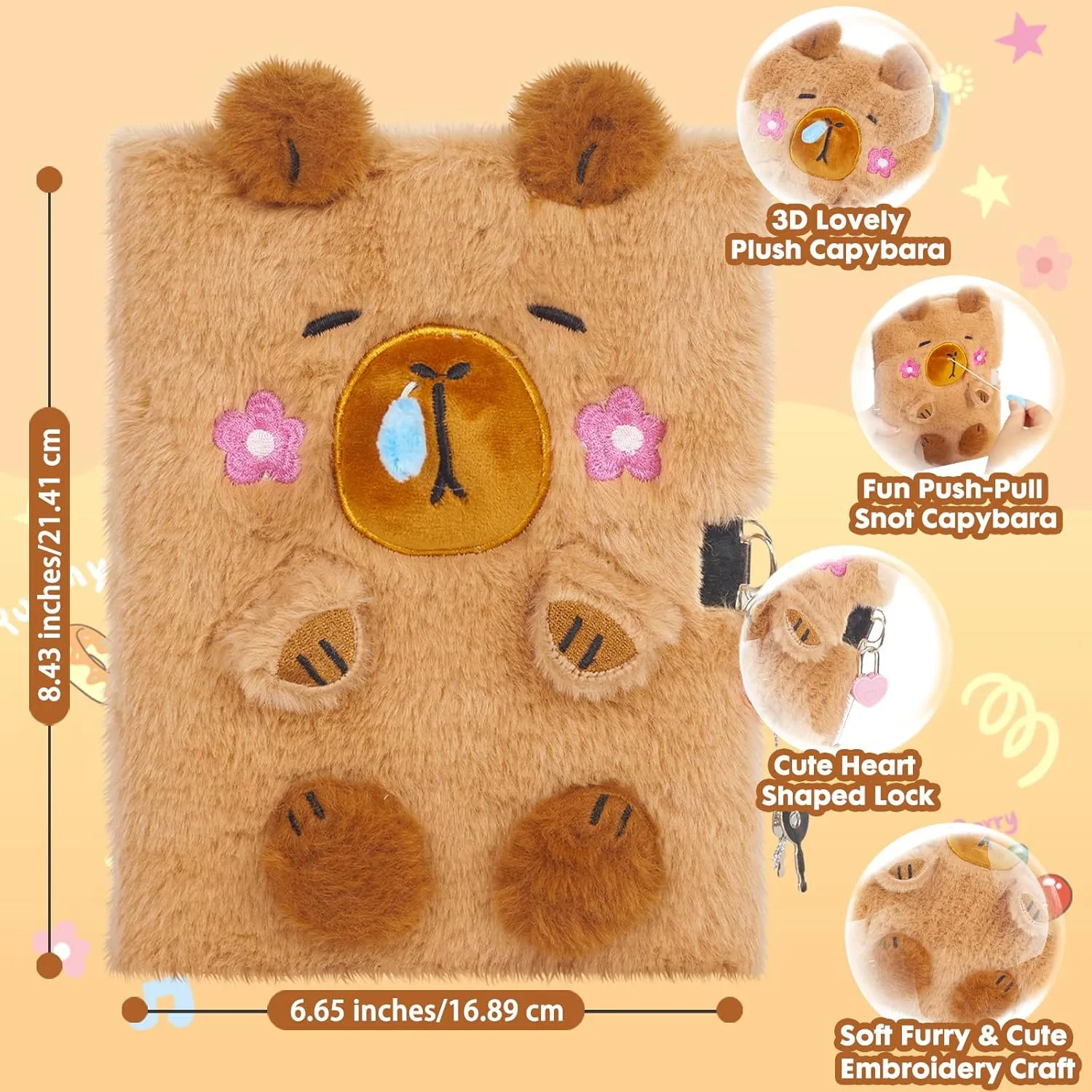 Capybara Gifts for Girls, Kids Capybara Plush Toys Set with Capybara Stuffed Animal, Secret Diary, Ballpoint Pen, Stickers, Birthday Gifts for Little Girls Age 5 6 7 8 9 10-12 Years Old