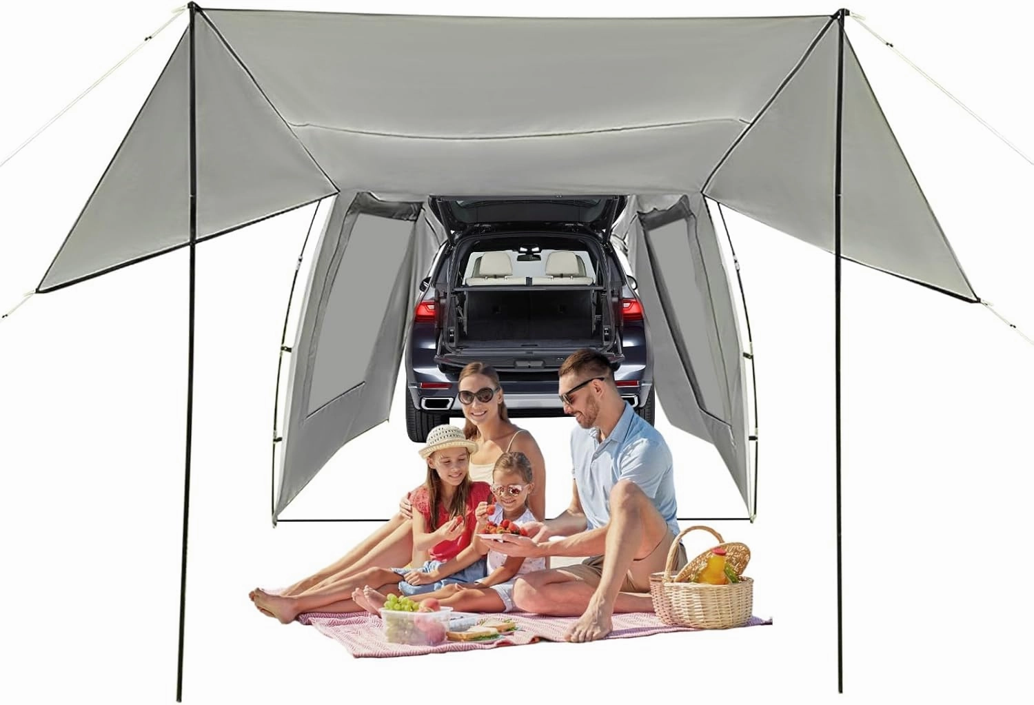 Car Awning Outdoor Tent, Car Tent Attachment, Sleeps 4-6 Adults for Backpacking Traveling Hiking Outdoors, for The Rear or Side of A Car