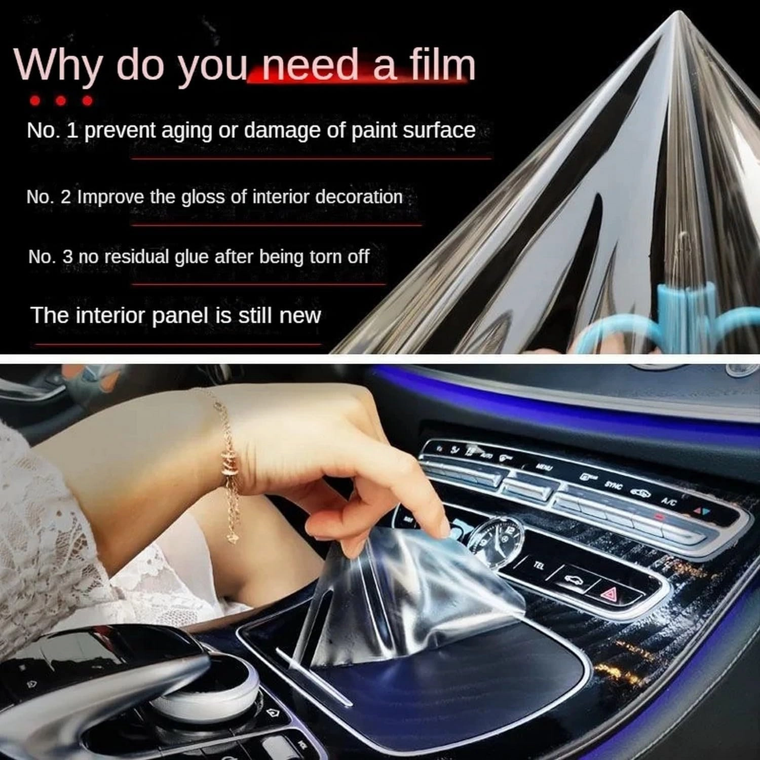 Car Interior Film Dashboard Piano Board Shift Center Console Anti-Scratch TPU PPF Film refit,for Mercedes Benz GLS X167 2021-2023