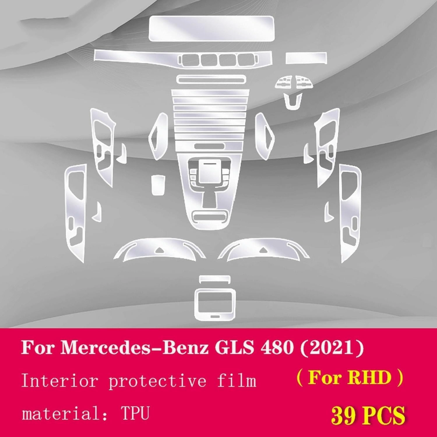 Car Interior Film Dashboard Piano Board Shift Center Console Anti-Scratch TPU PPF Film refit,for Mercedes Benz GLS X167 2021-2023