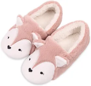 Caramella Bubble Womens Fox Fleece Animal Cozy House Slippers Indoor Outdoor Vacation Slippers for Women