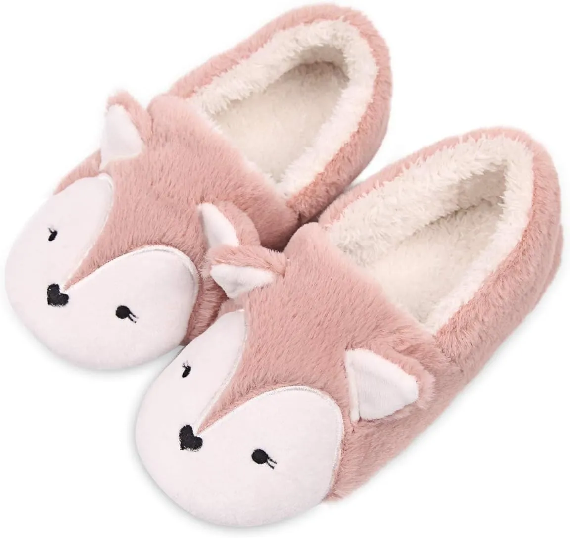Caramella Bubble Womens Fox Fleece Animal Cozy House Slippers Indoor Outdoor Vacation Slippers for Women