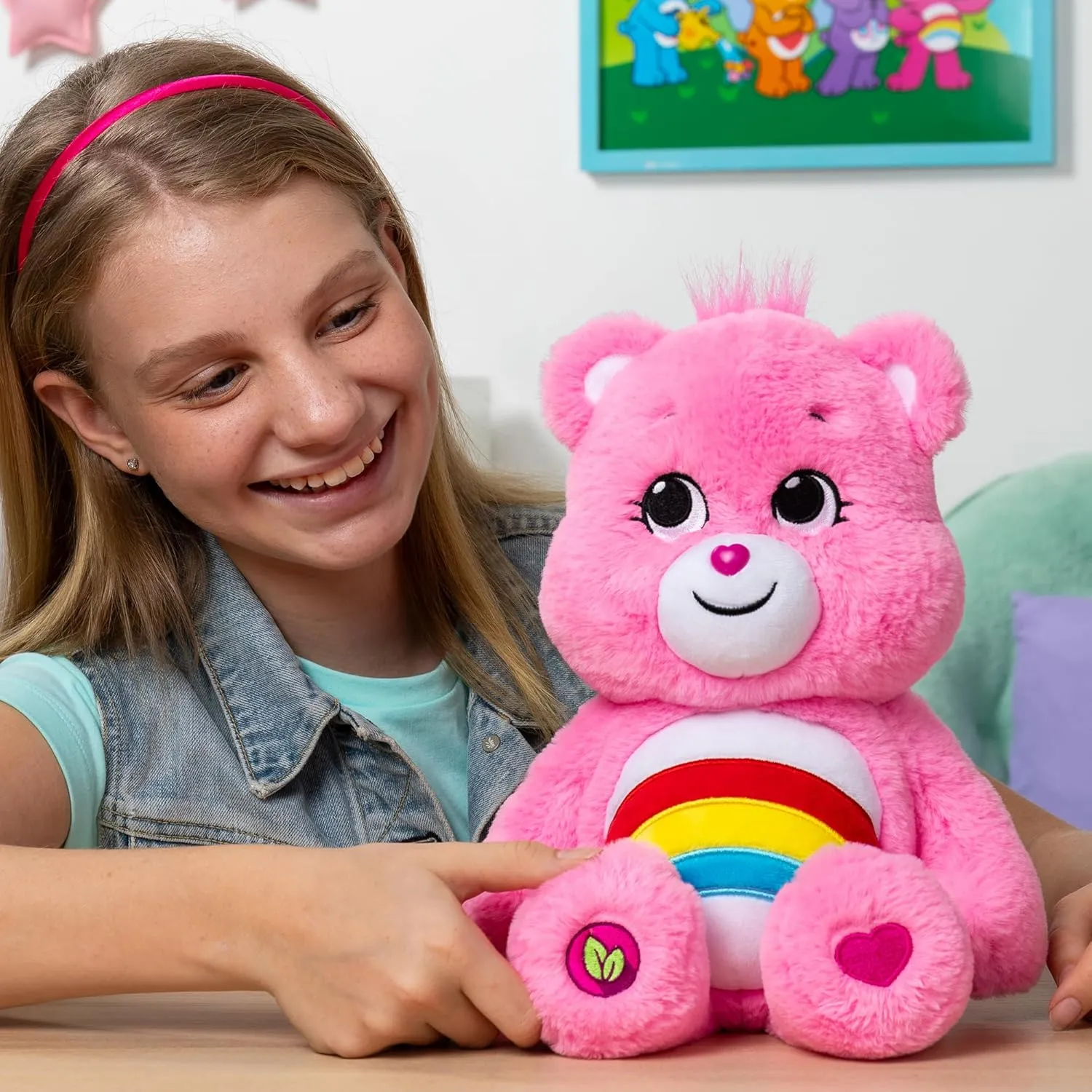 Care Bears 14" Cheer Bear Plushie - Medium Size - Pink Plushie for Ages 4  – Perfect Stuffed Animal Holiday, Birthday Gift, Super Soft and Cuddly – Good For Girls and Boys, Employees, Collectors