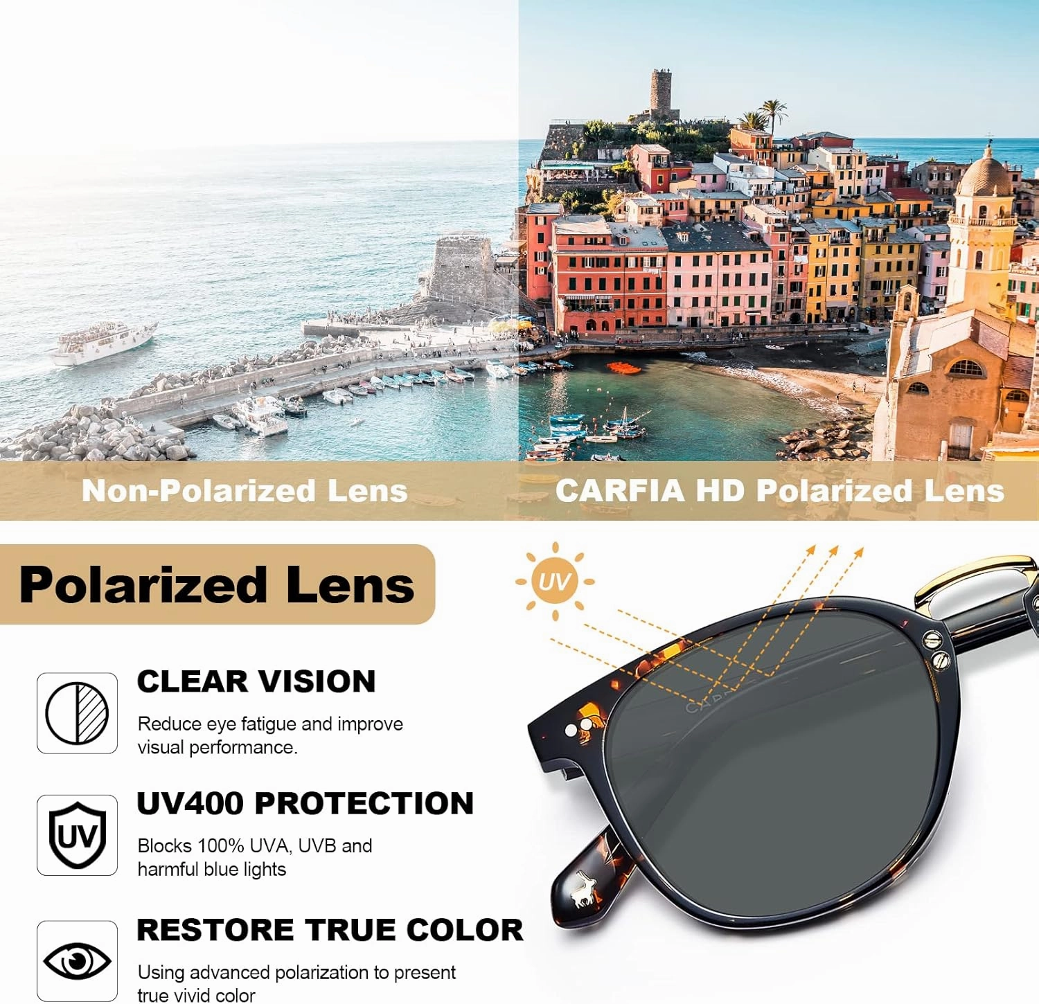 CARFIA Fashion Acetate Polarized Womens Sunglasses Small Face Retro Metal Bridge Sunnies CA5015