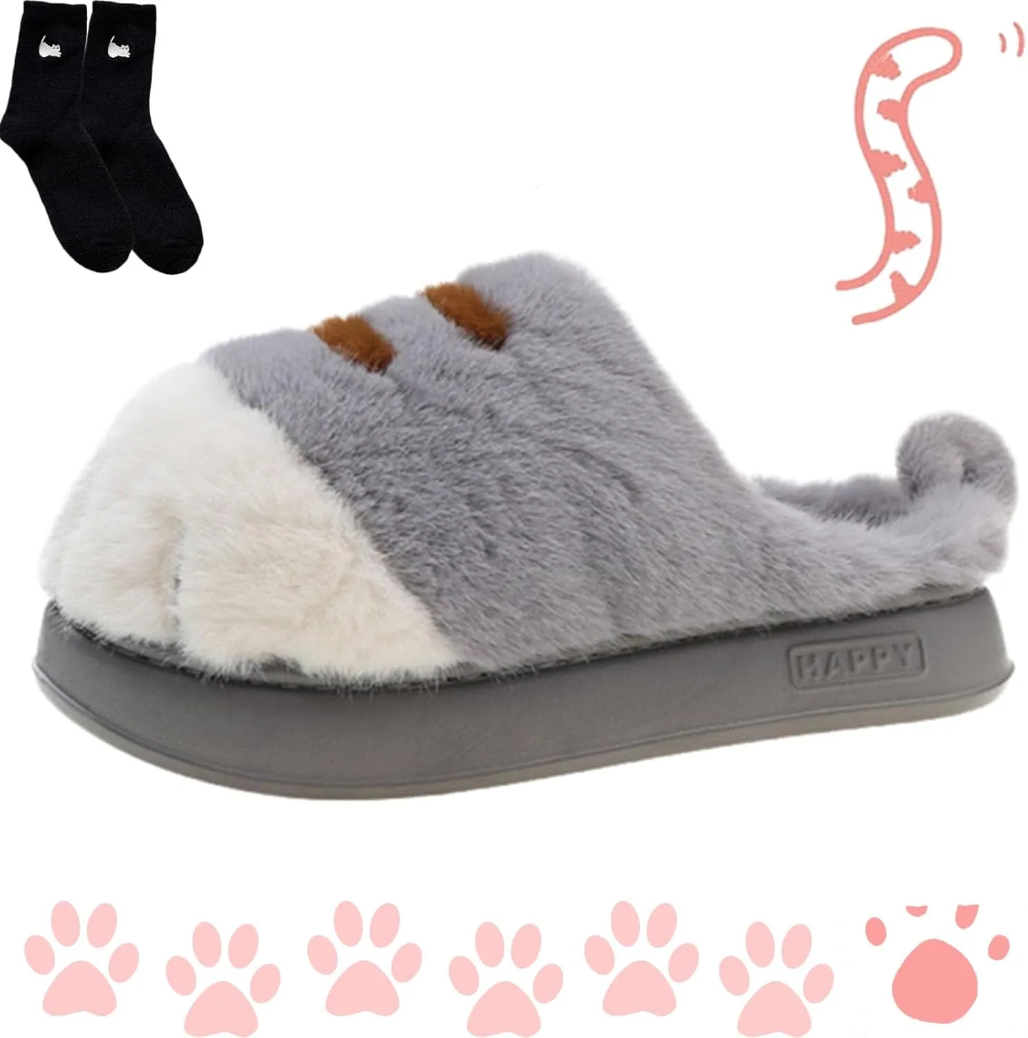 Cat Paw Slippers, Cute Funny 3D Cat Feet Slippers, Cozy Fuzzy Cat Paw Slippers for Women, Warm Winter Cat Paws Slippers