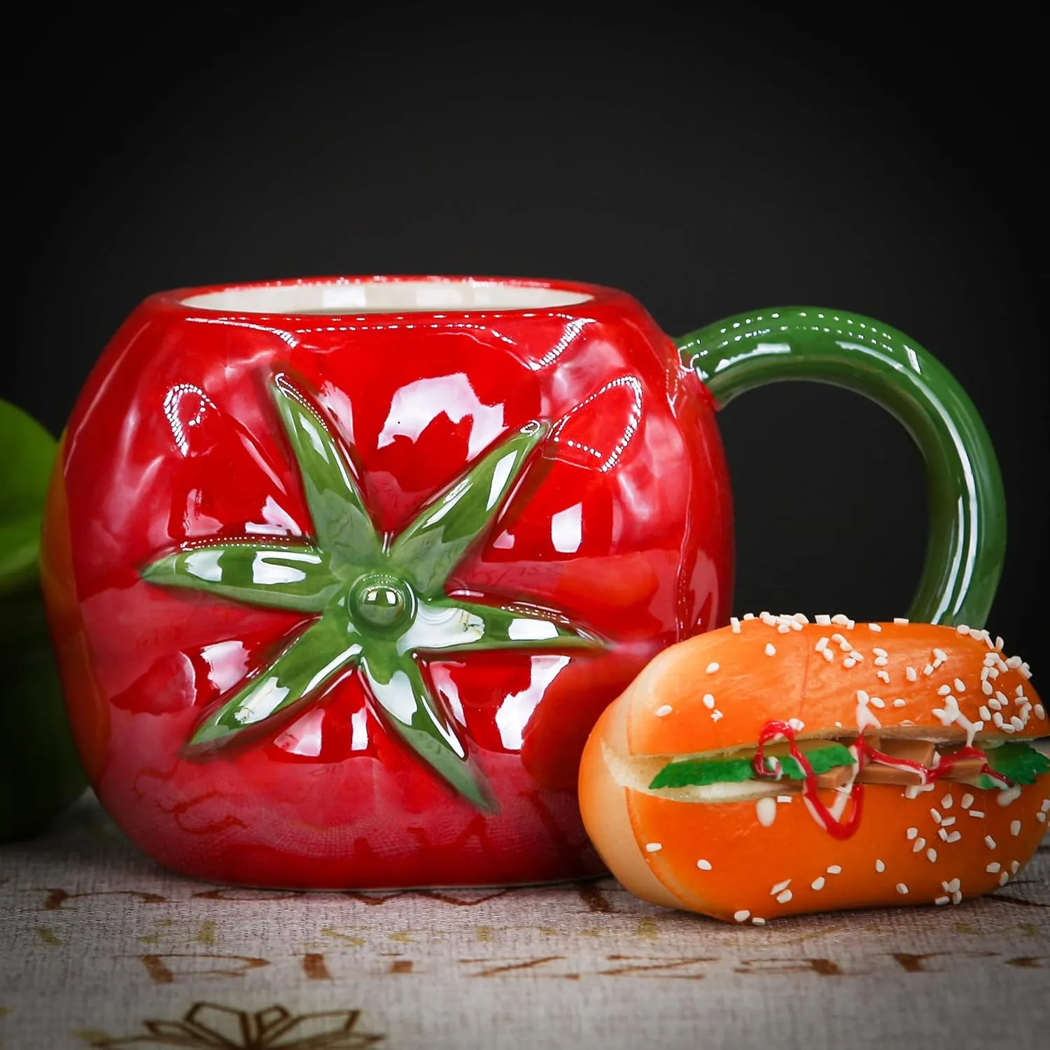 Ceramic Mug for Home & Office, Creative Porcelain 3D Vegetable Cup with Handle for Coffee, Tea, Juice, Milk & Water, 16.5oz. Tomato Shape Mug Gift, 3.5" H