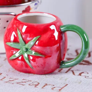 Ceramic Mug for Home & Office, Creative Porcelain 3D Vegetable Cup with Handle for Coffee, Tea, Juice, Milk & Water, 16.5oz. Tomato Shape Mug Gift, 3.5" H