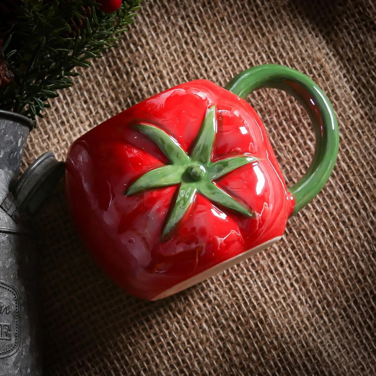 Ceramic Mug for Home & Office, Creative Porcelain 3D Vegetable Cup with Handle for Coffee, Tea, Juice, Milk & Water, 16.5oz. Tomato Shape Mug Gift, 3.5" H